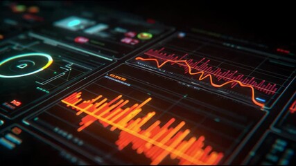 Advanced sci-fi HUD animation displays abstract data visualization on screen - Powered by Adobe