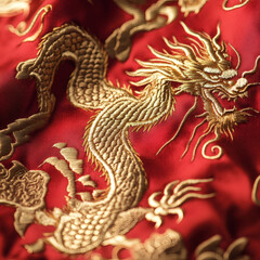 Obraz premium golden dragon on red background