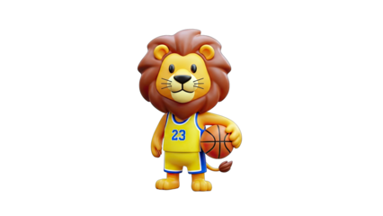 Lion Cartoon Holding Basketball on White Background