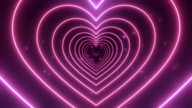 Vibrant pink neon heart pattern with sparkling background