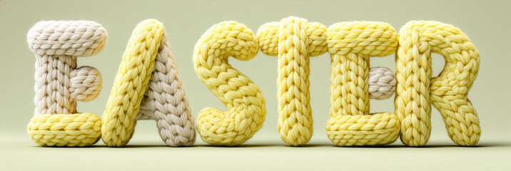 Knitted Easter Text on Green Background