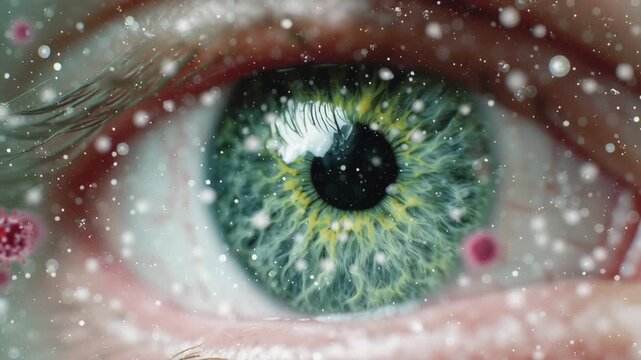 Close-up images reveal how viruses interact with human eyes. This visual journey highlights the intricate details of eye anatomy and virus behavior during infection