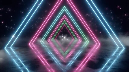 Vibrant neon lights create a dynamic tunnel effect in a futuristic space - Powered by Adobe