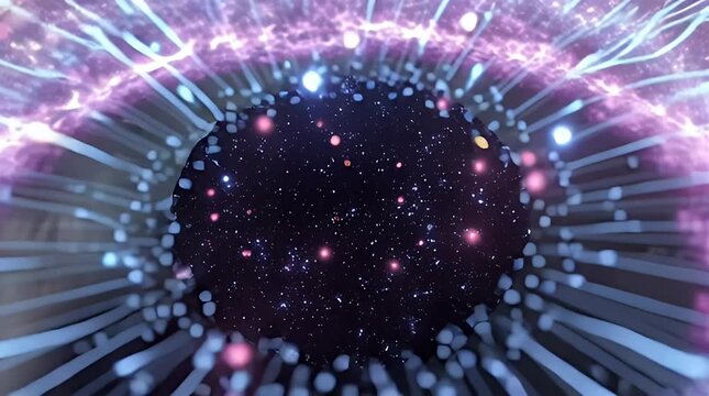 Abstract Cosmic Tunnel Leading to a Star-Filled Universe A Journey Through Space and Time