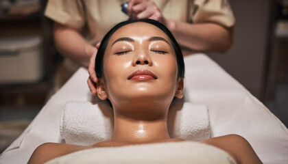 スパでリラックスする日本人女性　癒しと美容を表現したスキンケアイメージ