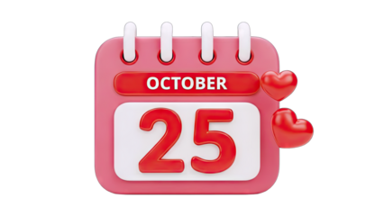 October 25th Calendar with Hearts - Date Concept