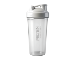 Clear protein shaker bottle with silver lid