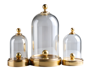 Set of three elegant glass display cloche with gold accents
