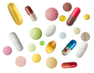 assortment of colorful pills and capsules for medication, supplements, and health treatments to boost immune system, concept of healthcare