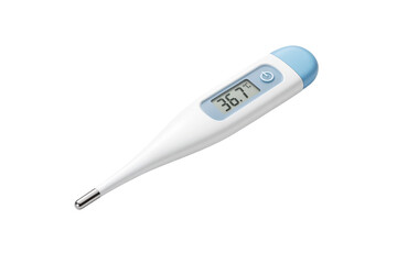 Digital thermometer showing temperature reading in a health setting