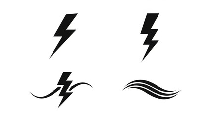 Fototapeta premium Black Lightning Emblem Silhouette Vector Set Showing Zigzag Double Curved Wave Styles