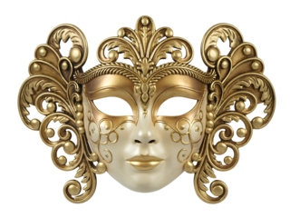 Mask cream and gold filigree venetian style on white background