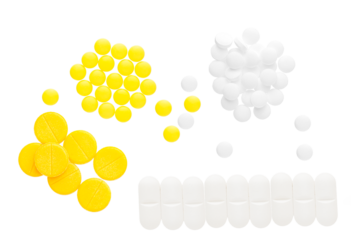 assortment of different pills and tablets on a black surface, a photograph ideal for medical and pharmaceutical blogs and website publications