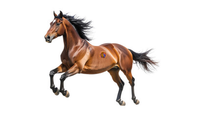 Fototapeta premium Brown Galloping Horse with Flowing Mane in an Energetic Motion Against a Transparent Background