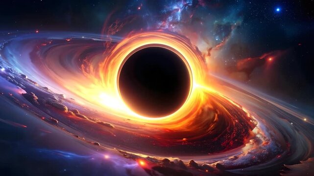 Vibrant cosmic scene with swirling black hole in space