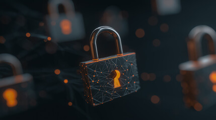 Secure data with a digital lock against the backdrop of an abstract, technological network, symbolizing cybersecurity and information protection.