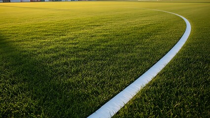 Green grass field with white boundary line on sports field