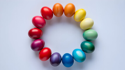 Vibrant easter eggs in a rainbow circle