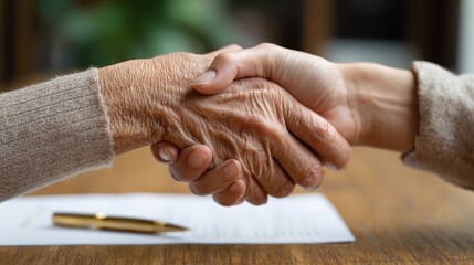 Hands of Generational Collaboration Between Investor and Young Founder Over Term Sheet