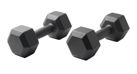 Dumbbells for weight training on a plain background ready for a workout session in a gym