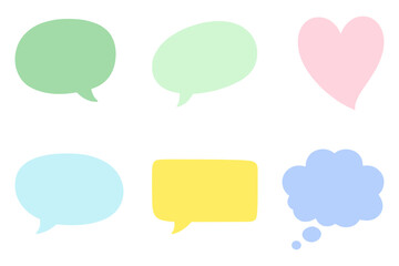 Colorful speech bubble set with chat, message and dialog shapes for communication designs, perfect for social media, apps, comments and conversations.