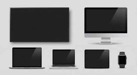 Modern Electronic Gadgets Mockup Set on Neutral Background
