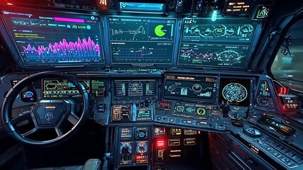Futuristic Vehicle Cockpit - High-Tech Interface and Advanced Controls. - Powered by Adobe