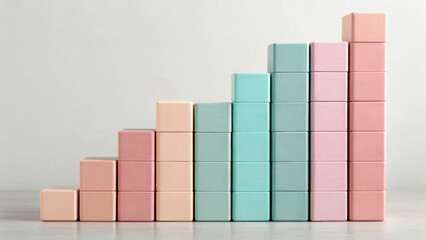Pastel blocks aligning into revenue bars soft color minimal style growth business success calm creative abstract