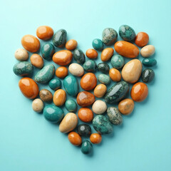 Zen Harmony: A Heart Composed of Smooth Multi-Colored River Stones