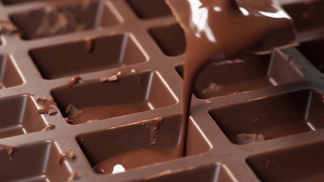 Melted Chocolate Pouring into Candy Mold - Close-up Food Preparation