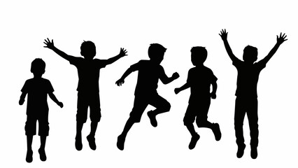 Obraz premium Group of Diverse Children Silhouettes Jumping and Playing Together.