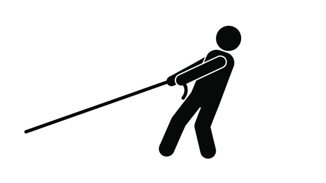 Stick figure illustration of a person pulling or holding a long rod