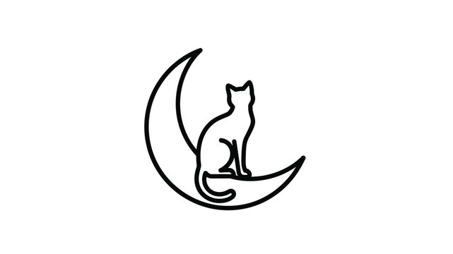 A simple black and white line drawing of a cat sitting on the moon