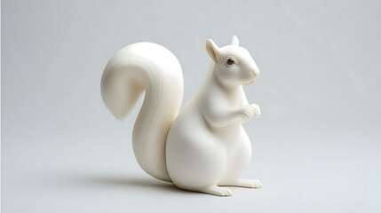 Obraz premium This scene shows a squirrel reimagined as a white sculpture, balancing cuteness and elegance with a simple and calm design.