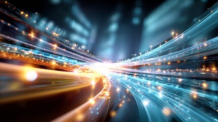 Technology business background glowing digital data streams abstract server room lighting futuristic corporate style