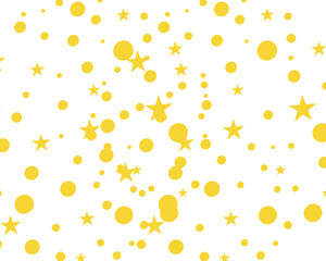 Star and circle confetti background in golden yellow for festive occasions and joyous celebrations, sparkling abstract pattern for events and parties