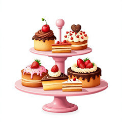 Sweet Indulgence: Assorted Cakes on a Pink Tiered Stand