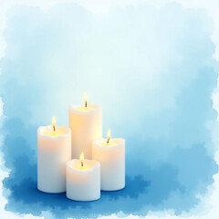 Serene Illumination: Watercolor Candles on Blue