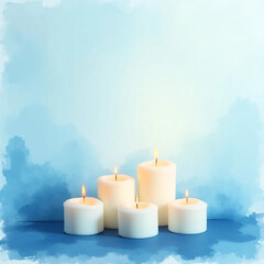 Serene Illumination: Watercolor Candles on Blue