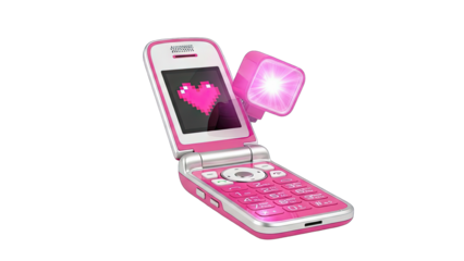 Pink Flip Phone with Heart Pixel and Flash - Isolated