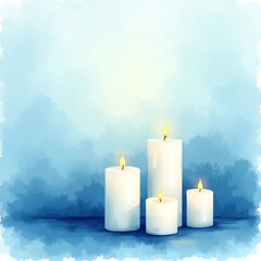 Serene Illumination: Watercolor Candles on Blue
