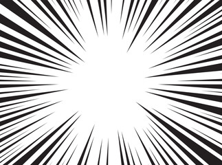 Naklejka premium Abstract manga ray background. Black and white speed line pattern. 