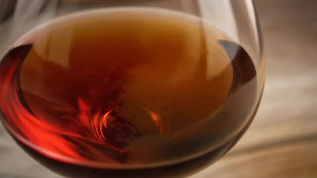Close-up of a glass of red wine, rich color, elegant beverage, rustic wooden background