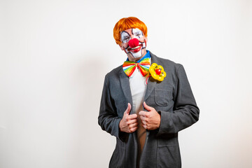 Man clown costume smiling at camera entertainer