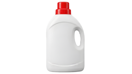 Large white plastic bottle with a red cap for cleaning products, isolated