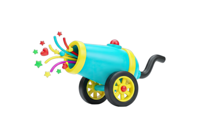 Cartoon Cannon Shooting Confetti on White Background