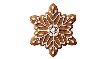 Christmas Gingerbread Snowflake Cookie with White Icing - Isolated
