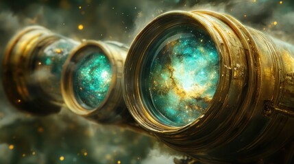 Antique binoculars revealing vibrant nebula cosmic exploration space astronomy science