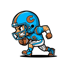 Cartoon American Football Player Running with Ball. © tham