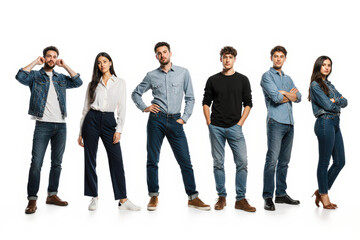 Obraz premium Collection of full length portrait of people in casual clothes isolated on white background